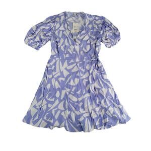 A New Day Dress Womens Medium Purple Balloon Sleeve Floral V Neck Mini Wrap NWT